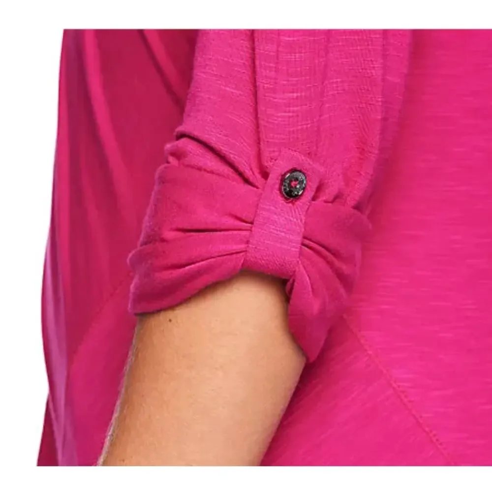 Cardigan Logo Lori Goldstein Button Front 3X Dark Pink Roll Tab Asymmetric Hem